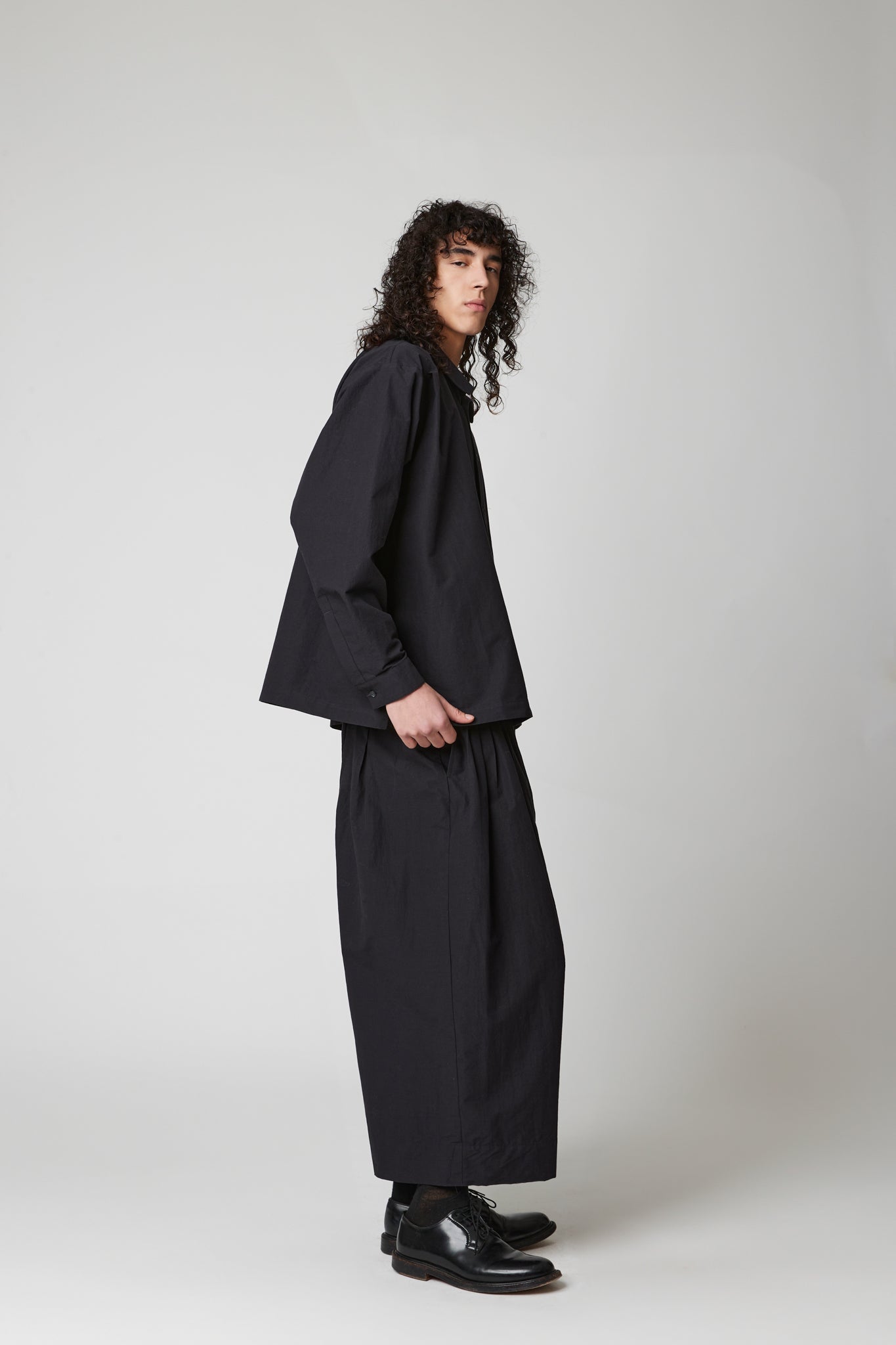 High Neck Shirt -  Cotton Wool crossgrain