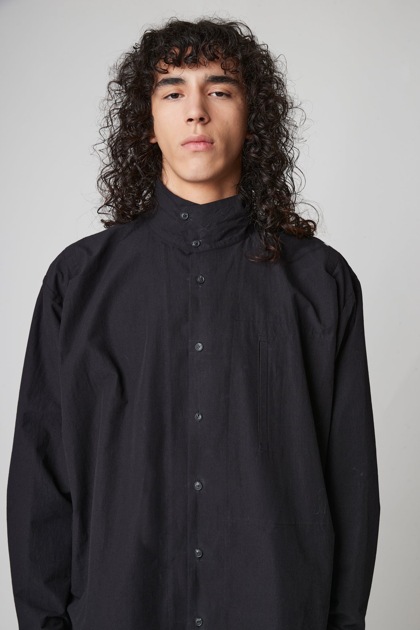 High Neck Shirt -  Cotton Wool crossgrain