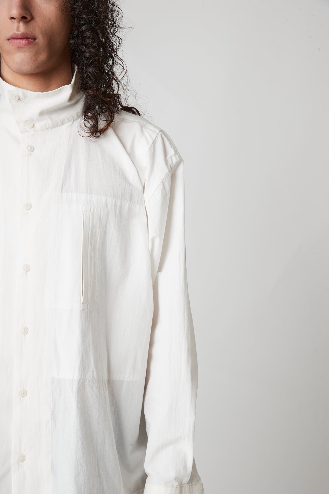 High Neck Shirt -  Cotton crossgrain