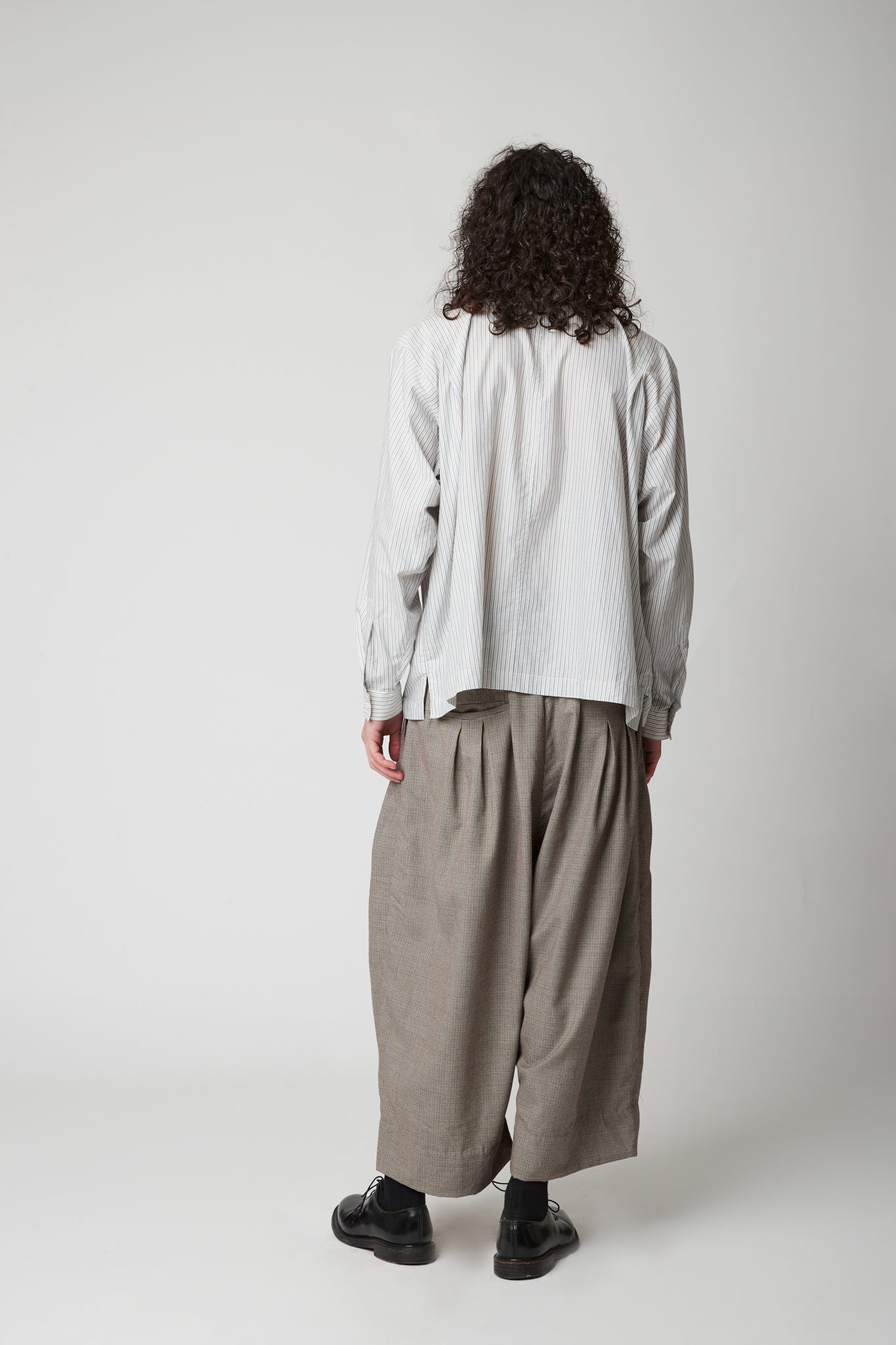 High Neck Shirt -  Cotton cashmere blue pinstripe