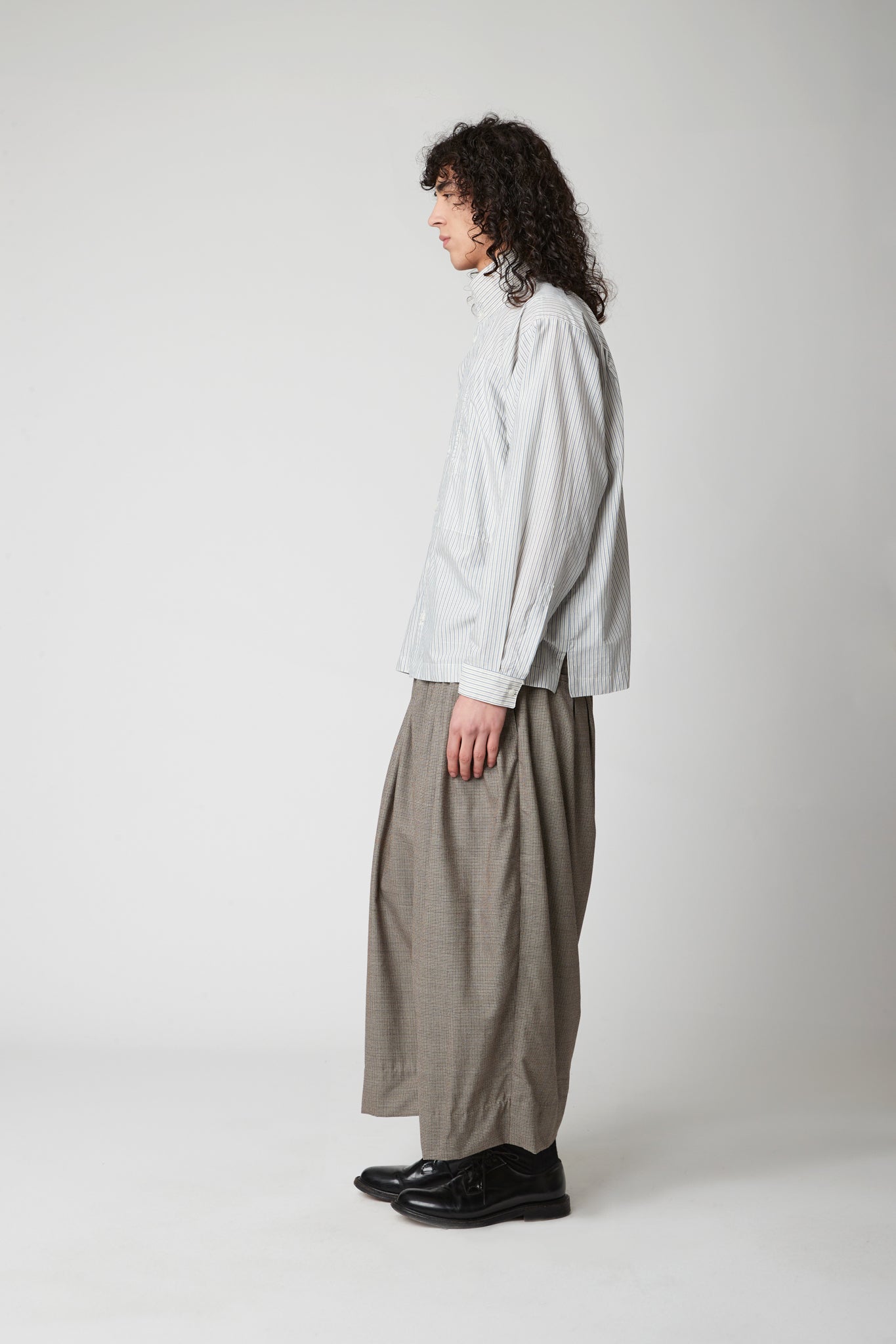 High Neck Shirt -  Cotton cashmere blue pinstripe